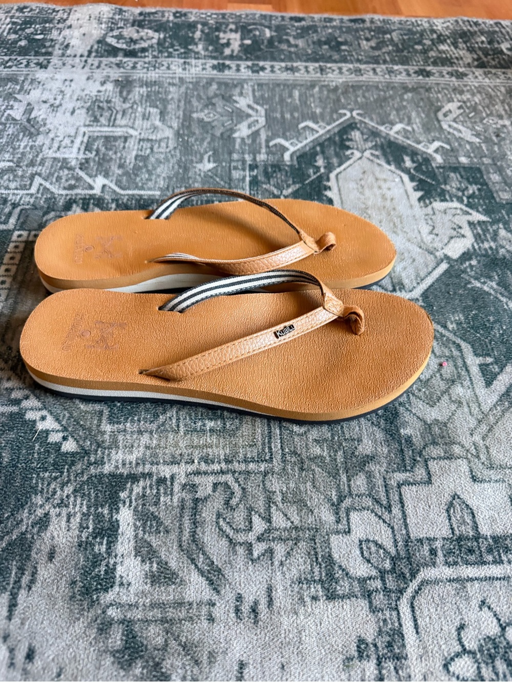 KuaiLu Women's womens Arch Support Flip Flops brown yoga mat footbed size 10